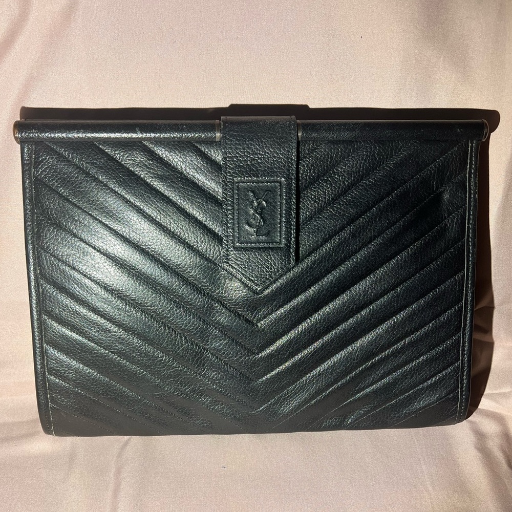Yves Saint Laurent Black Vintage Chevron Leather clutch